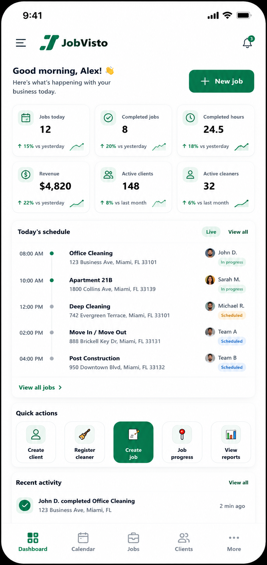 JobVisto mobile dashboard
